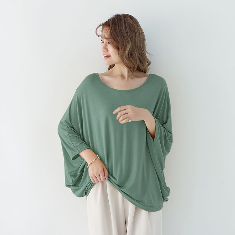 BOSAI - Vleermuismouwen ronde hals effen T-shirt
