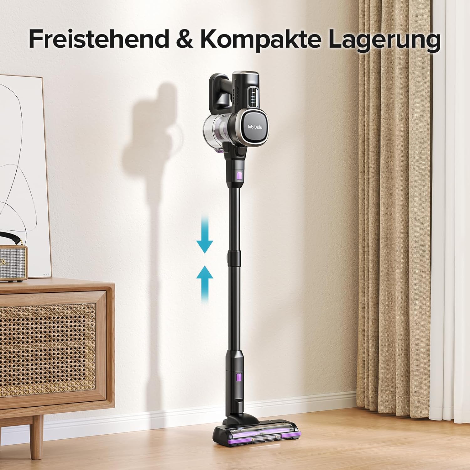 Lubluelu Akku-Staubsauger Kabelloser Staubsauger mit starker Saugleistung, Bis zu 50 Min Laufzeit, Freistehender Akkusauger für Tierhaare, Teppiche & Harte Böden