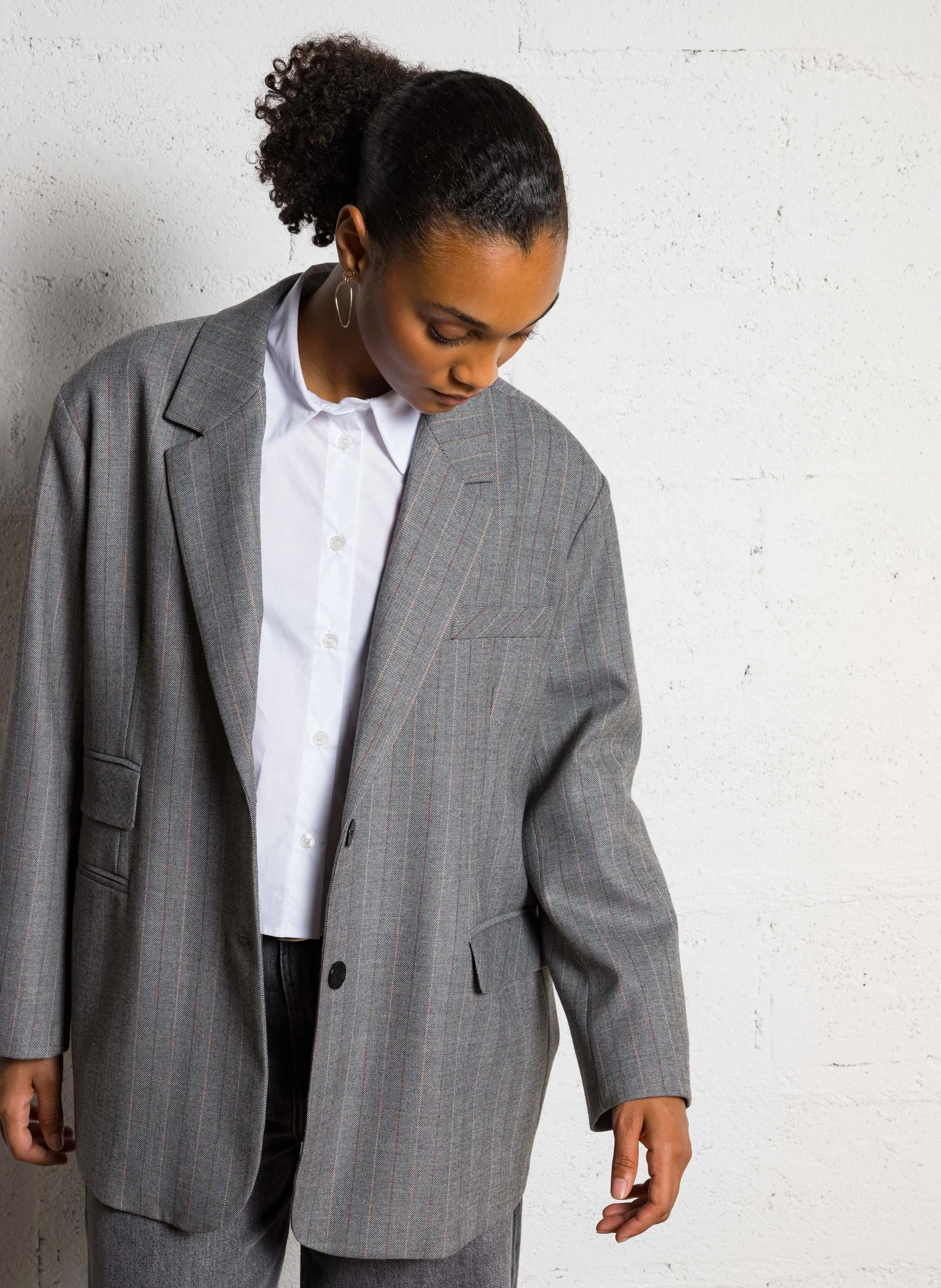 Veste de tailleur oversize rayée| Noir