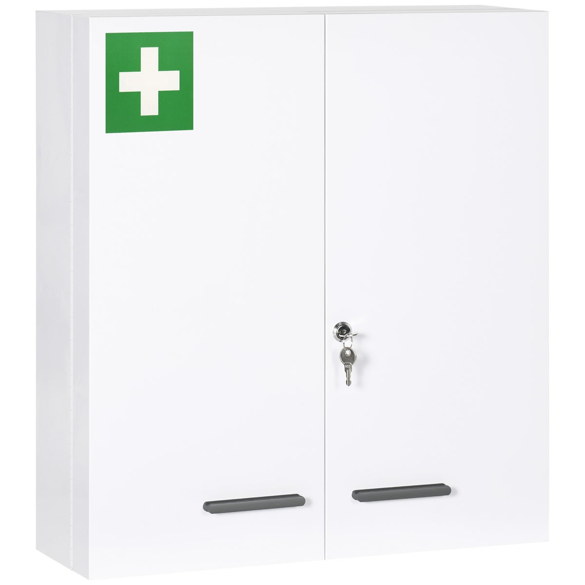 Kleankin Medicijnkastje, 2-deurs medicijnkastje met 6 planken, wandgemonteerde apothekerskast, afsluitbaar medicijnkastje, EHBO-kast, staal, wit, 55 x 18 x 60 cm