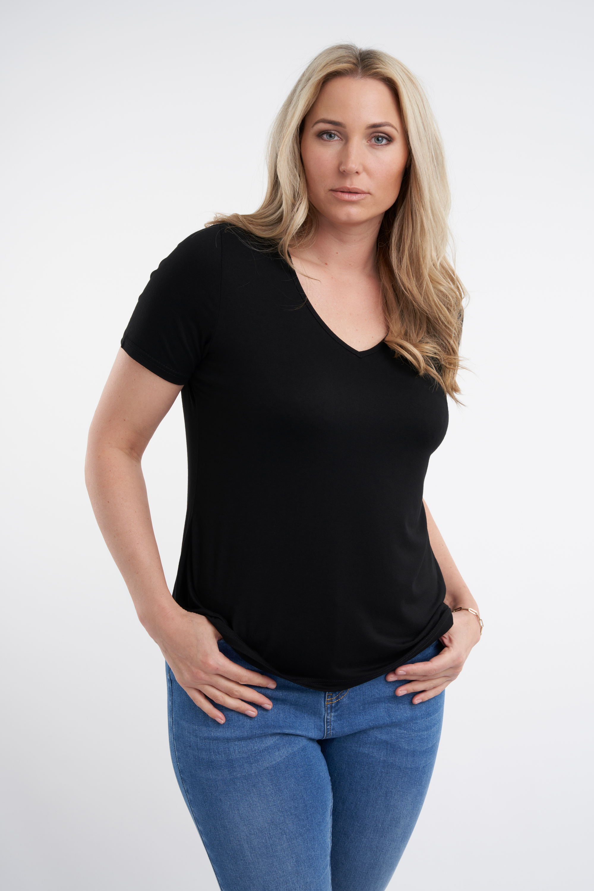 2-pack T-shirts met V-hals Zwart