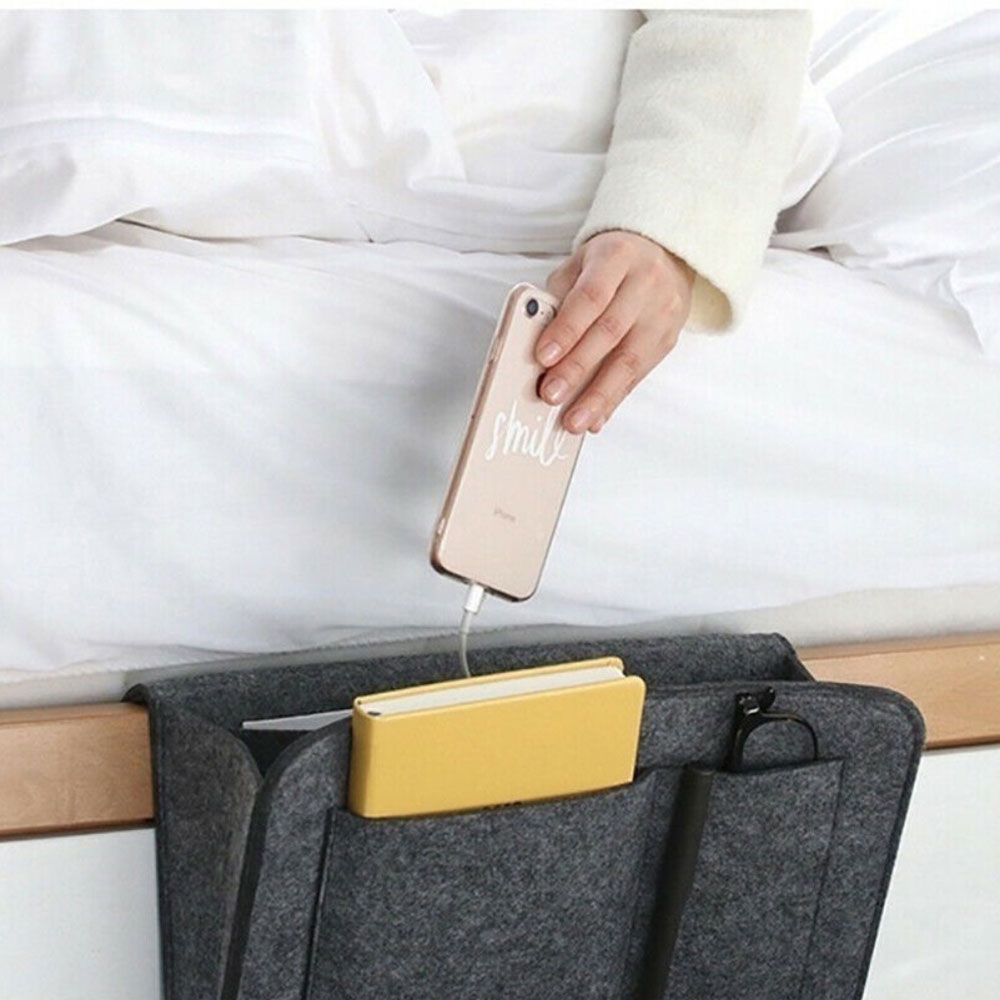 (32x20cm) Filz Sofa Organizer Betttasche Couch Hänge Halterung für Smartphones / Tablets / Zeitschriften - Dunkelgrau