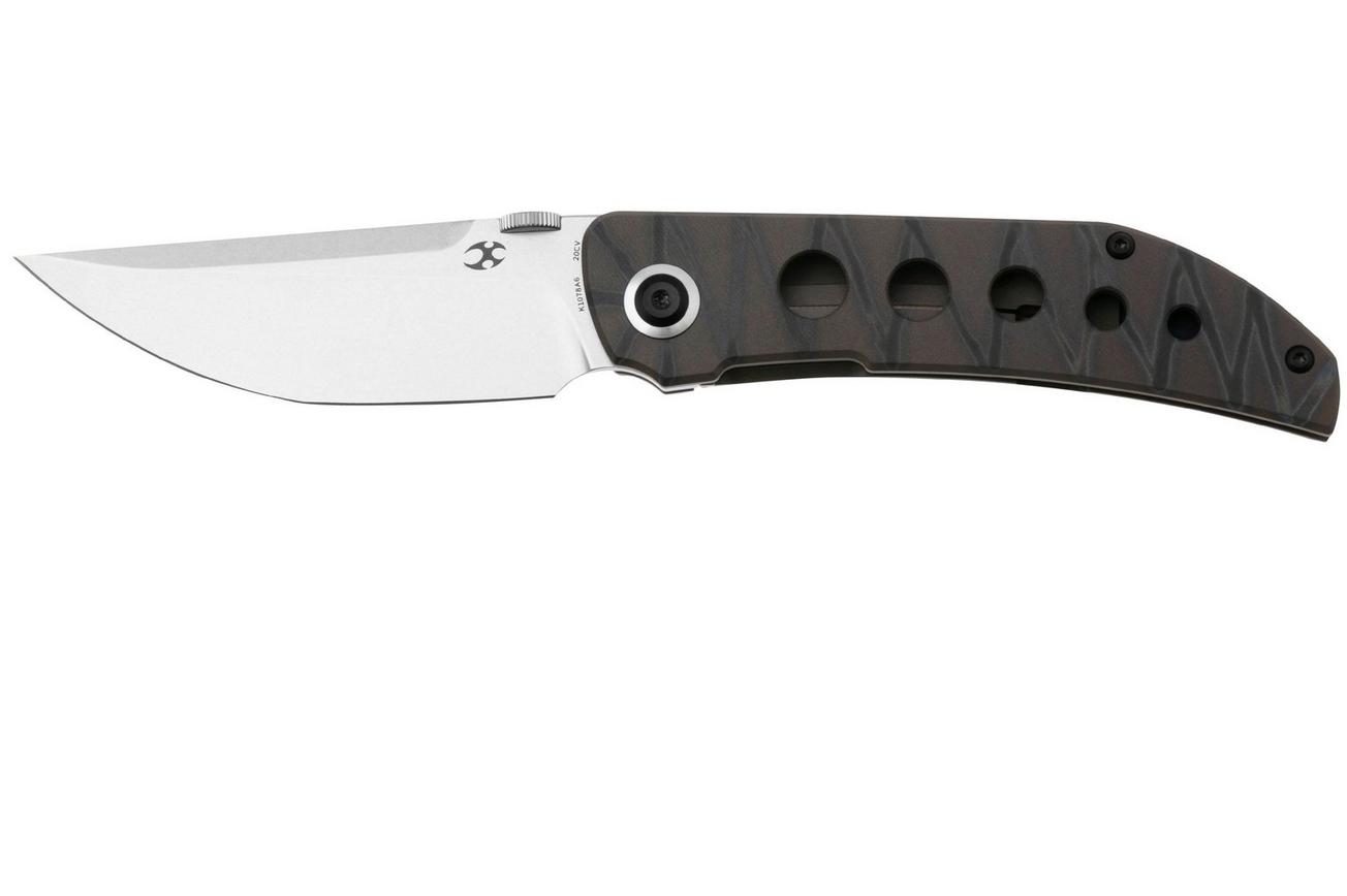 Kansept Tarkin K1078A6 Stonewashed CPM 20CV, Tiger Stripe Flamed Titanium Holes, zakmes, Matthew Christensen design