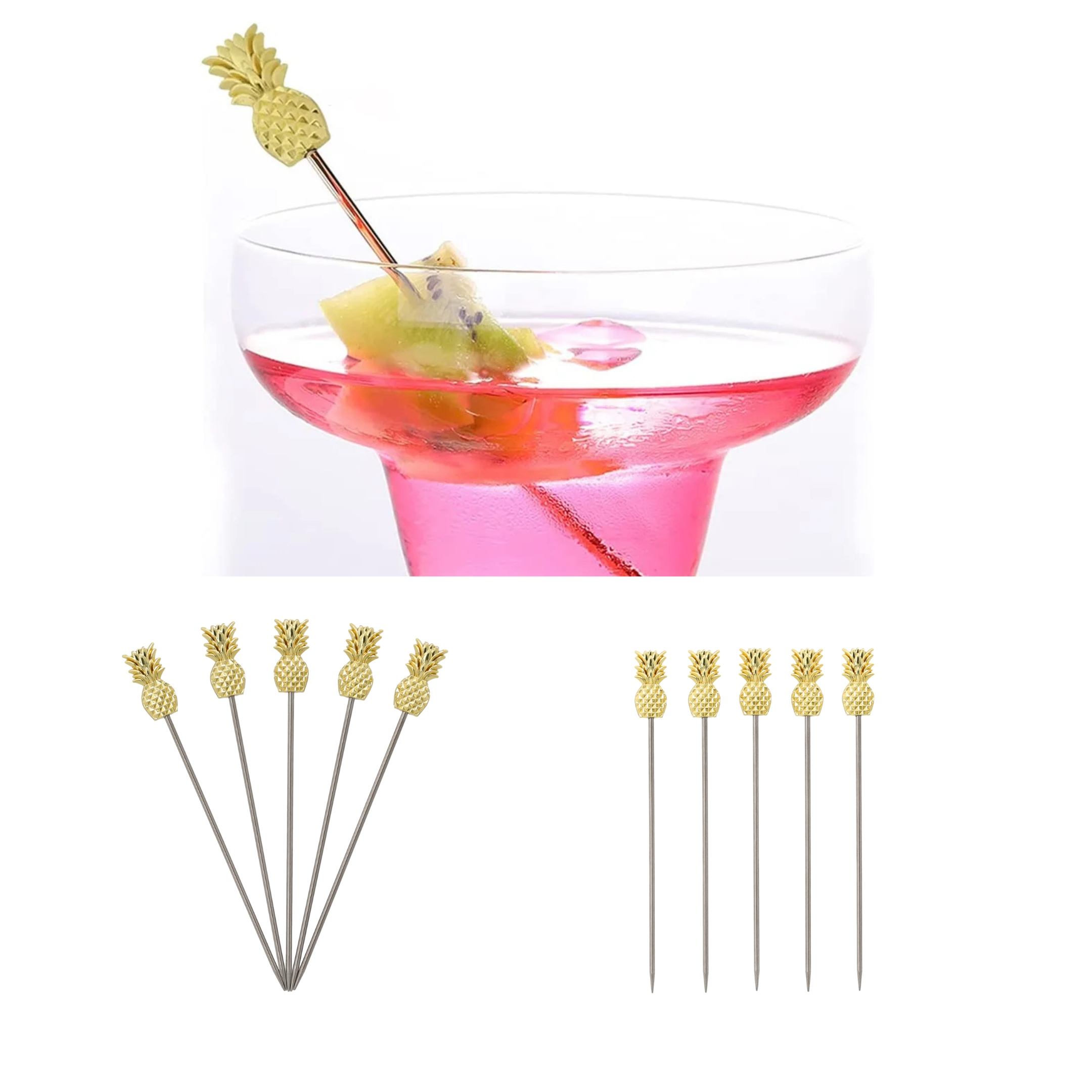 (5er Set) 11.5cm Metall Cocktail Sticks Fingerfood Party Spiesse Deko Frucht Zahnstocher - Ananas