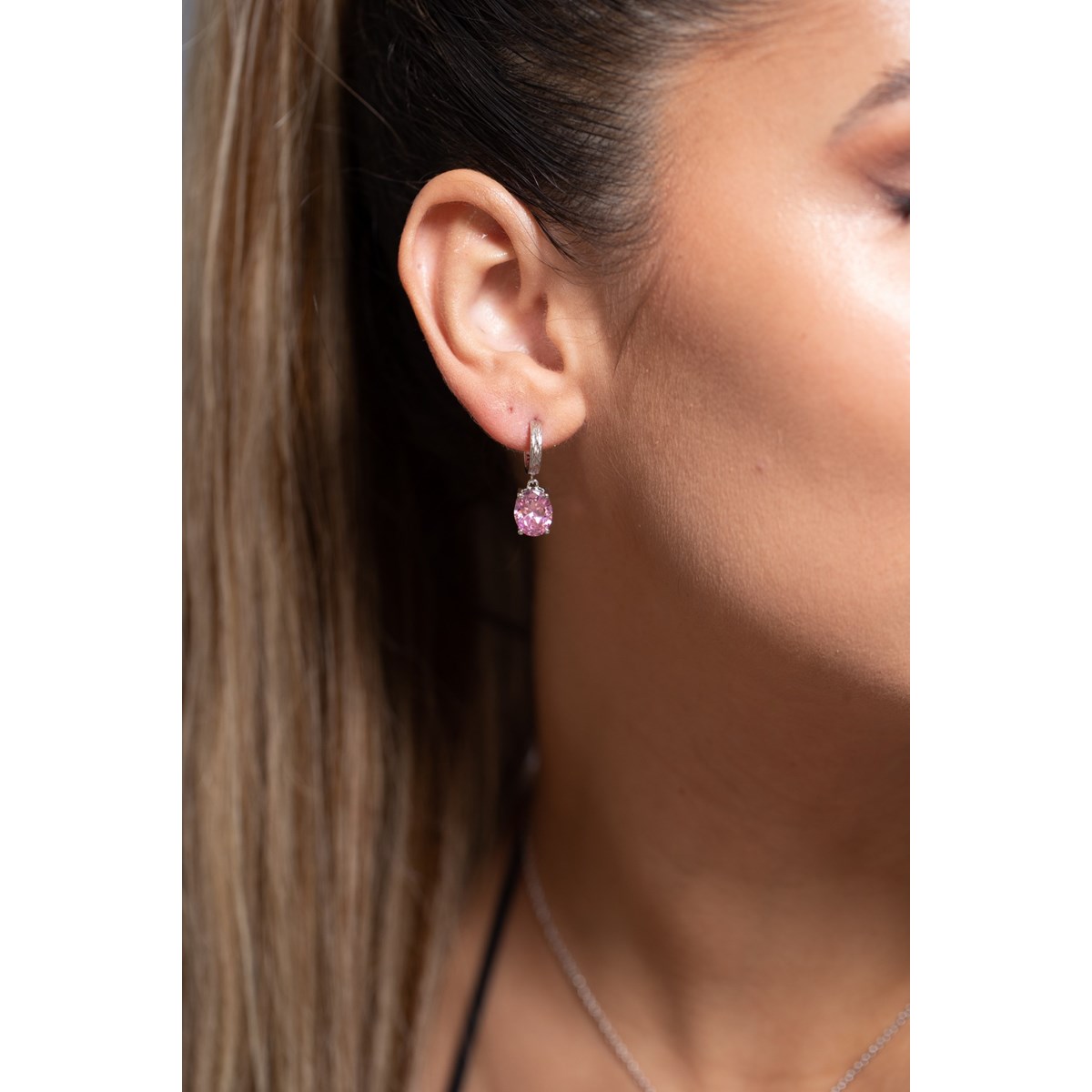 Boucles d'oreilles pendantes ELISABETH en Argent avec pierre synthétique rose