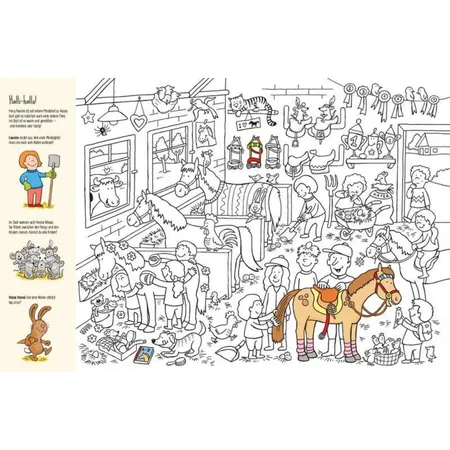 klein & groß Verlag Das große Wimmel-Rätsel-Malbuch Pony Pauline - Abenteuer auf dem Pferdehof