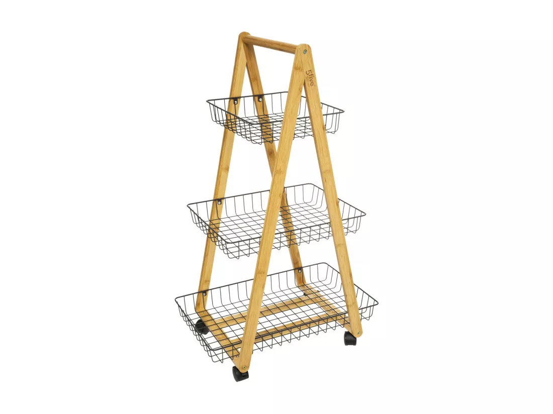 Desserte roulante 3 Niveaux en Bambou et Métal Noir charbon H 88 cm