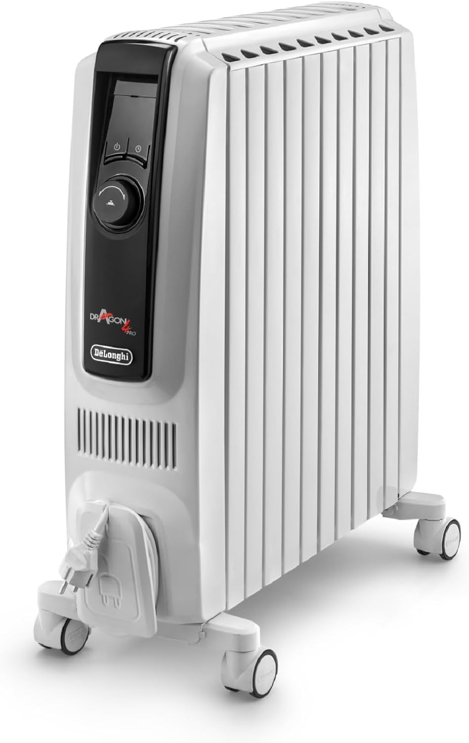 De'Longhi Dragon 4 Pro TRDX41025E Radiator, klassischer Ölradiator mit 3 Leistungsstufen, 24-h-Timer, Frostschutz- und Eco-Funktion, Sicherheitsthermostat, 2500 Watt, Weiß