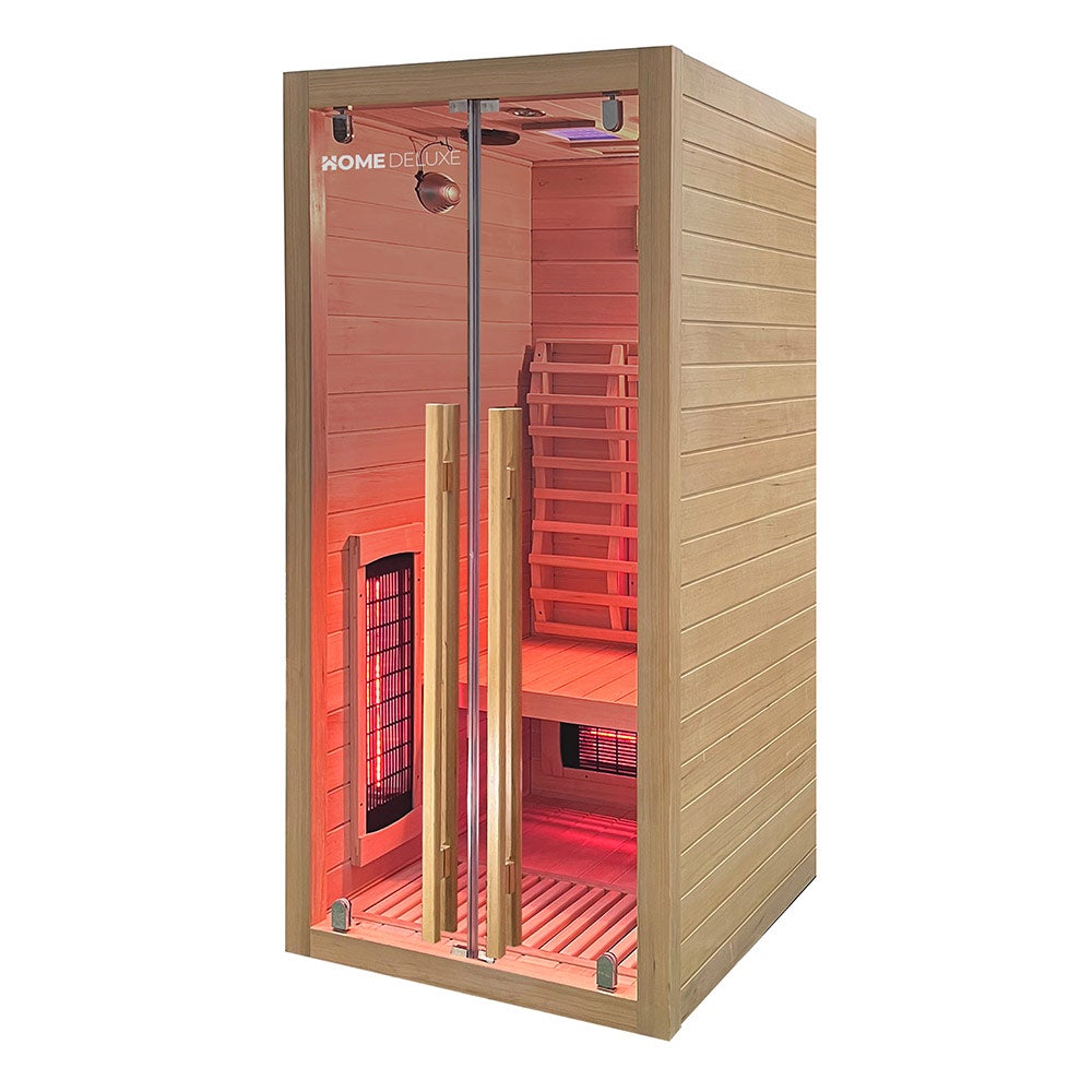 Home Deluxe – SONORA S Infraroodcabine – 90 x 90 x 190 cm – voor 2 personen, 4 full-spectrumstralers, hout: hemlock | Infraroodsauna, sauna, warmtecabine, infrarood