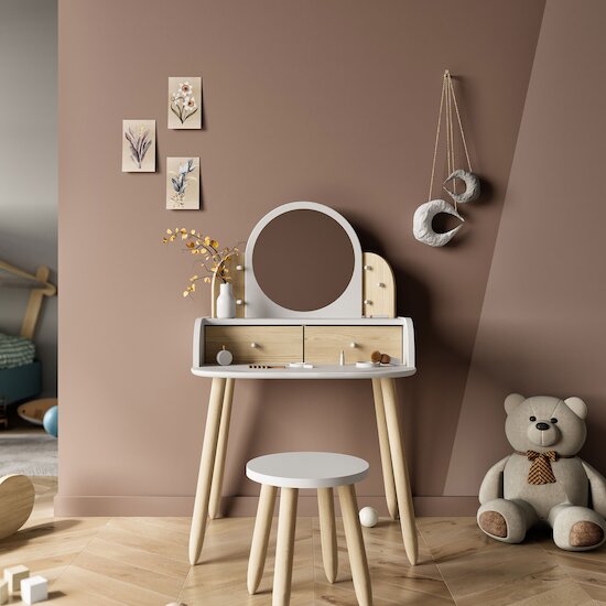 Lili Coiffeuse + tabouret   Blanc / Beige        de               CBA Meubles