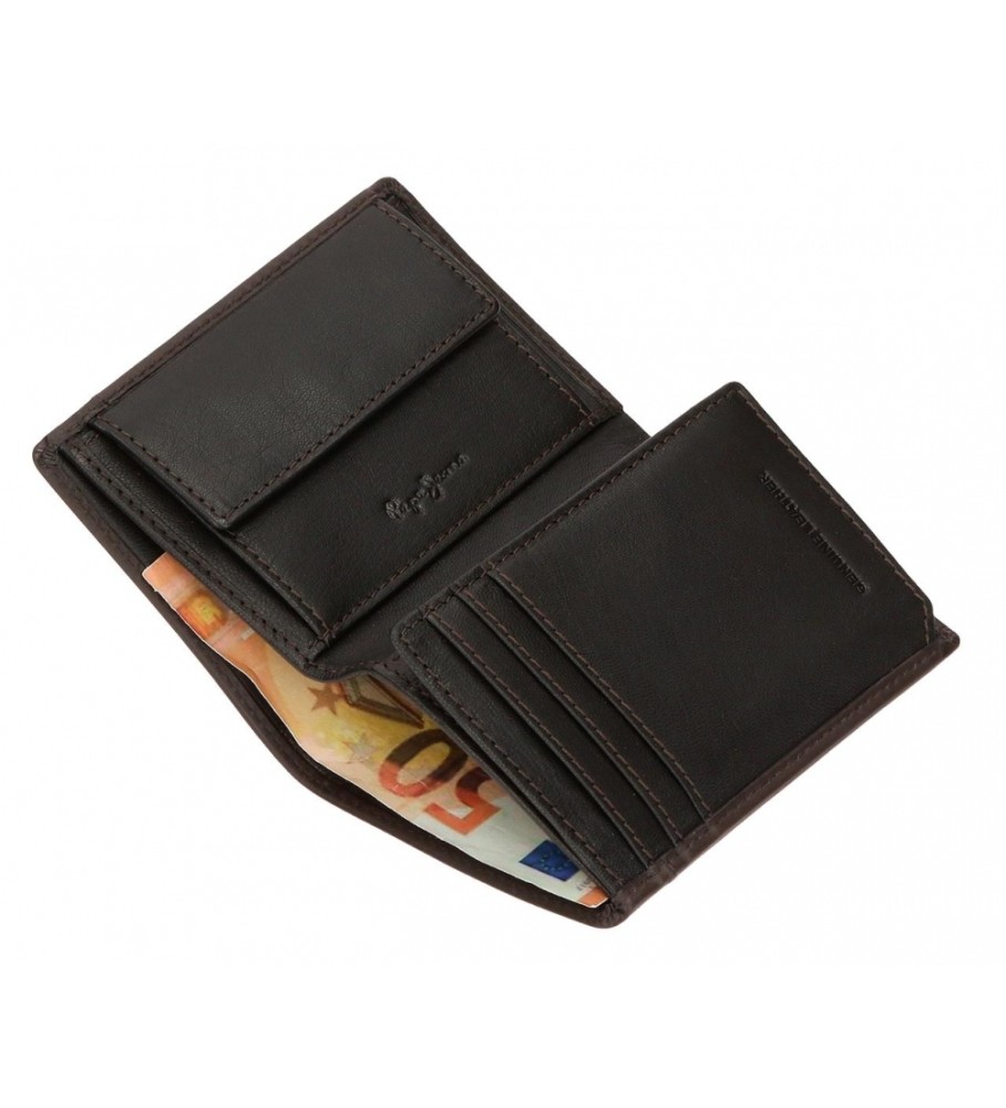 Carteira vertical de couro Pepe Jeans Staple com porta-moedas, marrom