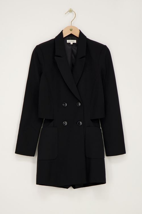Zwarte blazer playsuit met zakken & cut-out