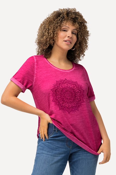 T-Shirt, Mandala-Flockdruck, Classic, Rundhals, Halbarm