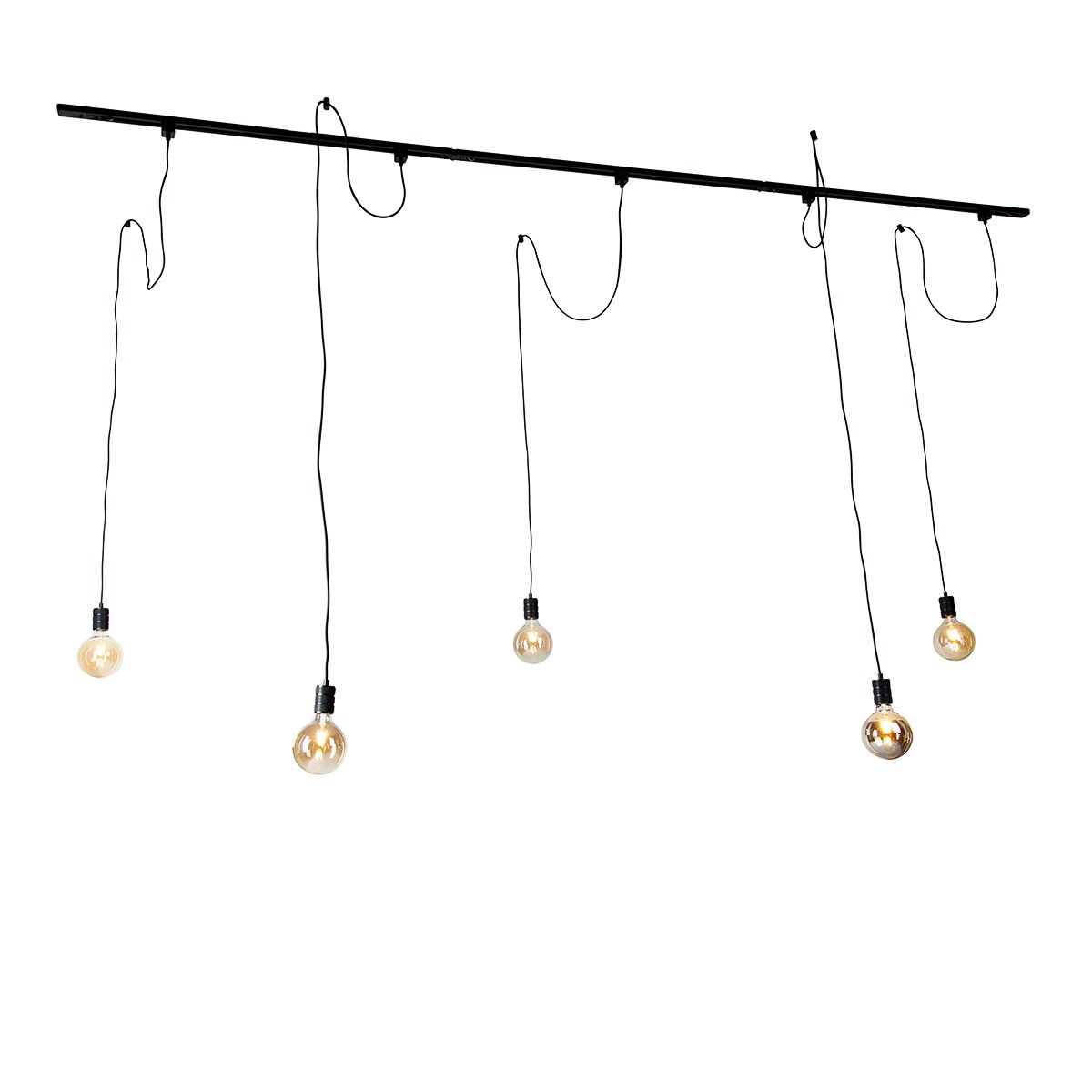 Modern railsysteem met 5 hanglampen zwart 1-fase  - Iconic Cavalux