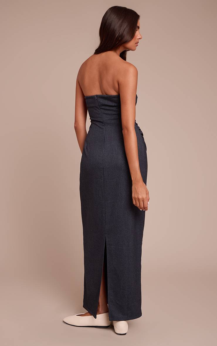 Bleu Marine Robe Longue Bustier À Imprimé Abstrait Avec Détails Froncés