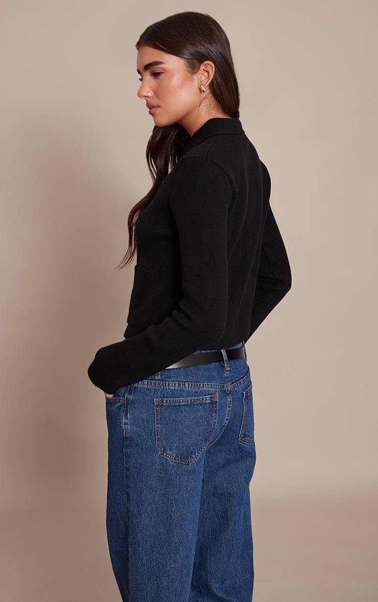 Noir Cardigan Tricoté Boutonné Crème Avec Poches Détaillées