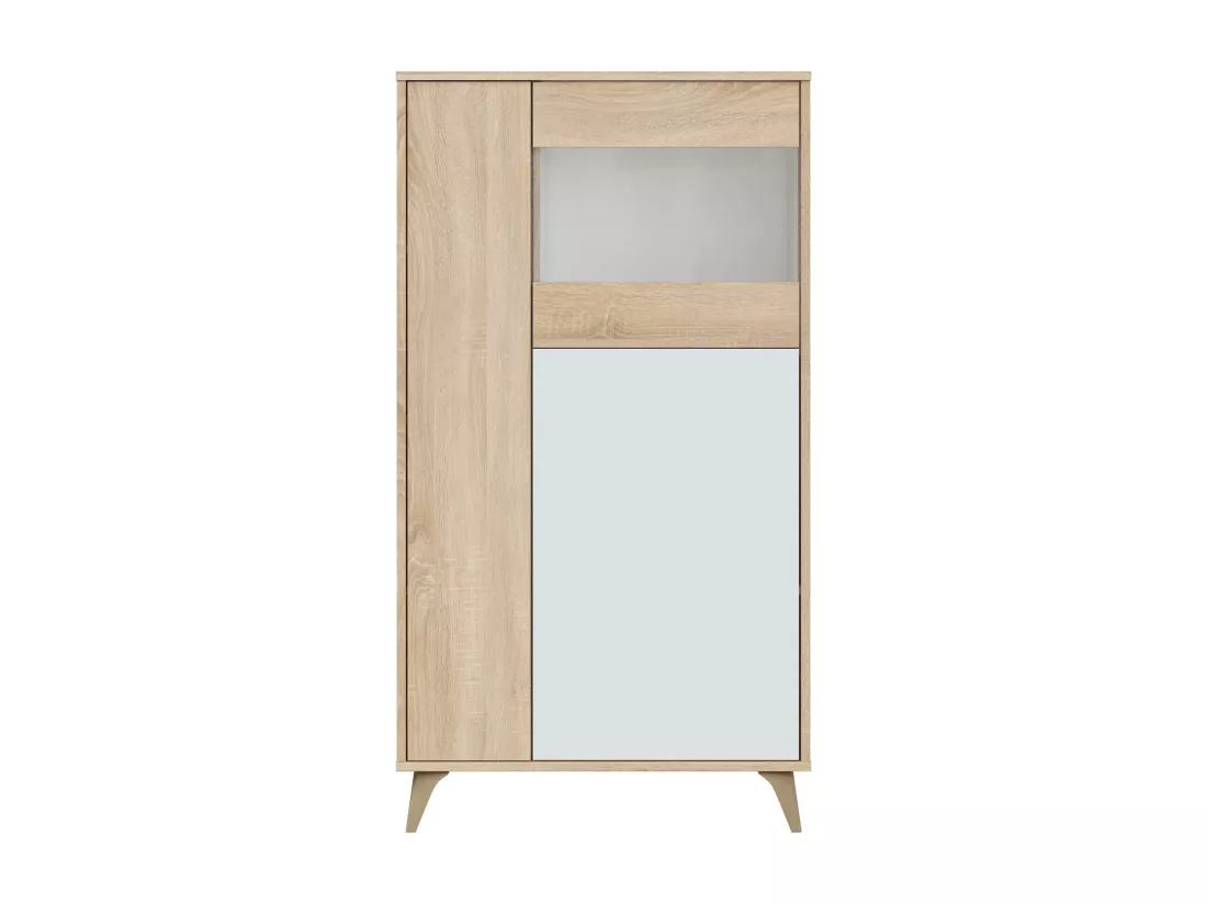 Vitrine Atlanta, Vitrine moderne avec 3 portes, Buffet pour salon ou salon, Buffet haut avec étagères, 77x33h142 cm, Chêne et Blanc