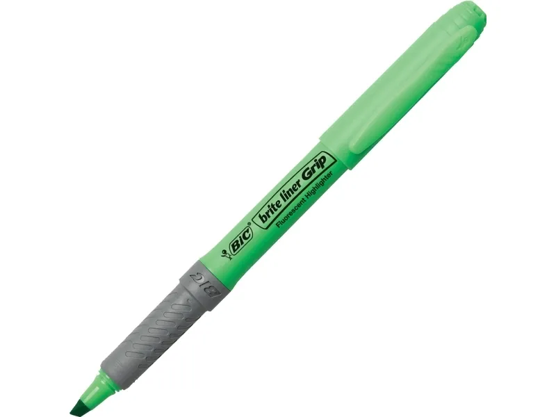 Overstregningspen BIC Highlighter Grip grøn med skrå spids - (12 stk.)