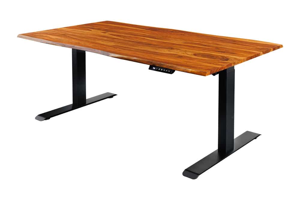 Höhenverstellbarer Schreibtisch MAMMUT 140cm braun Sheesham Massivholz stone finish