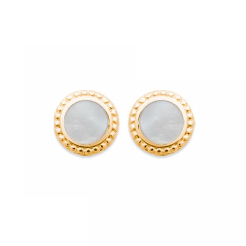 Boucles d'Oreilles Nacre Puces Plaqué Or Pierre Precieuse