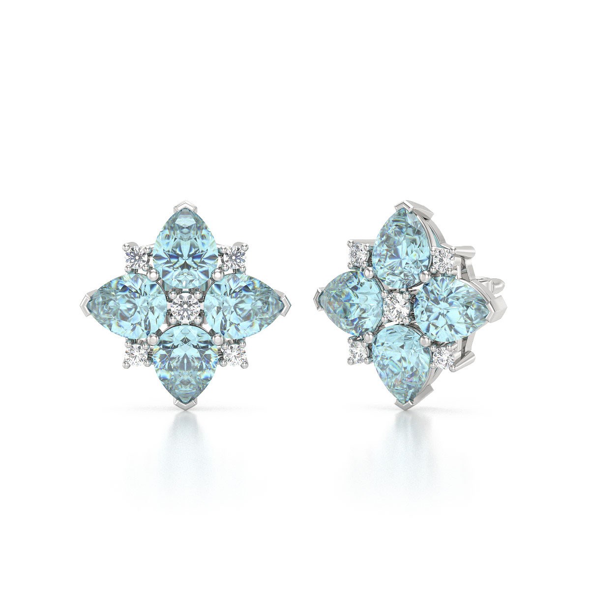 Boucles d'oreilles ADEN Aigue-Marine et Diamants sur Argent 925 2.100grs