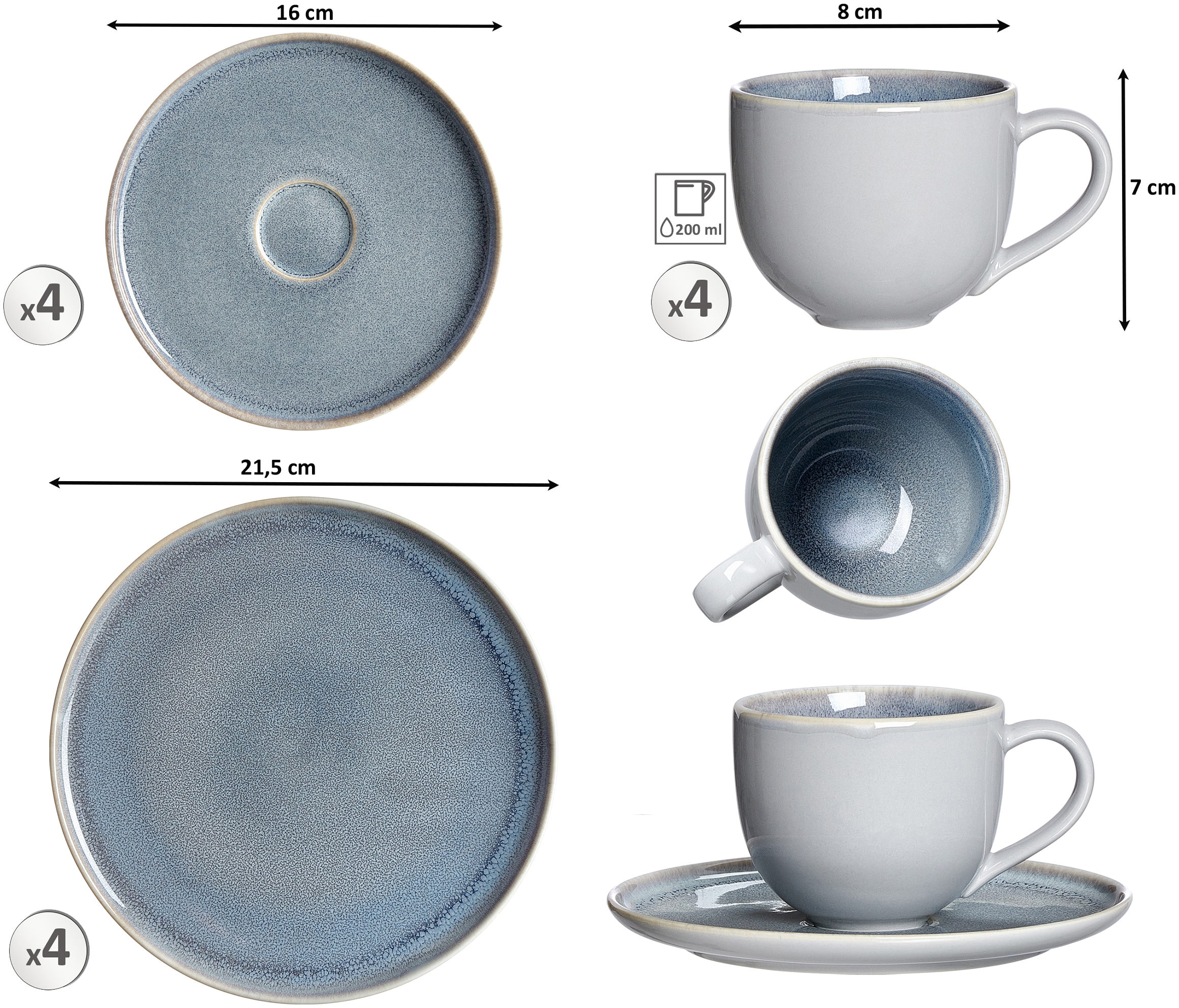 Ritzenhoff & Breker Kaffeeservice »Geschirr-Set, Service Skagen Stone« Reaktivglasur, 12 Teile, für 4 Personen
