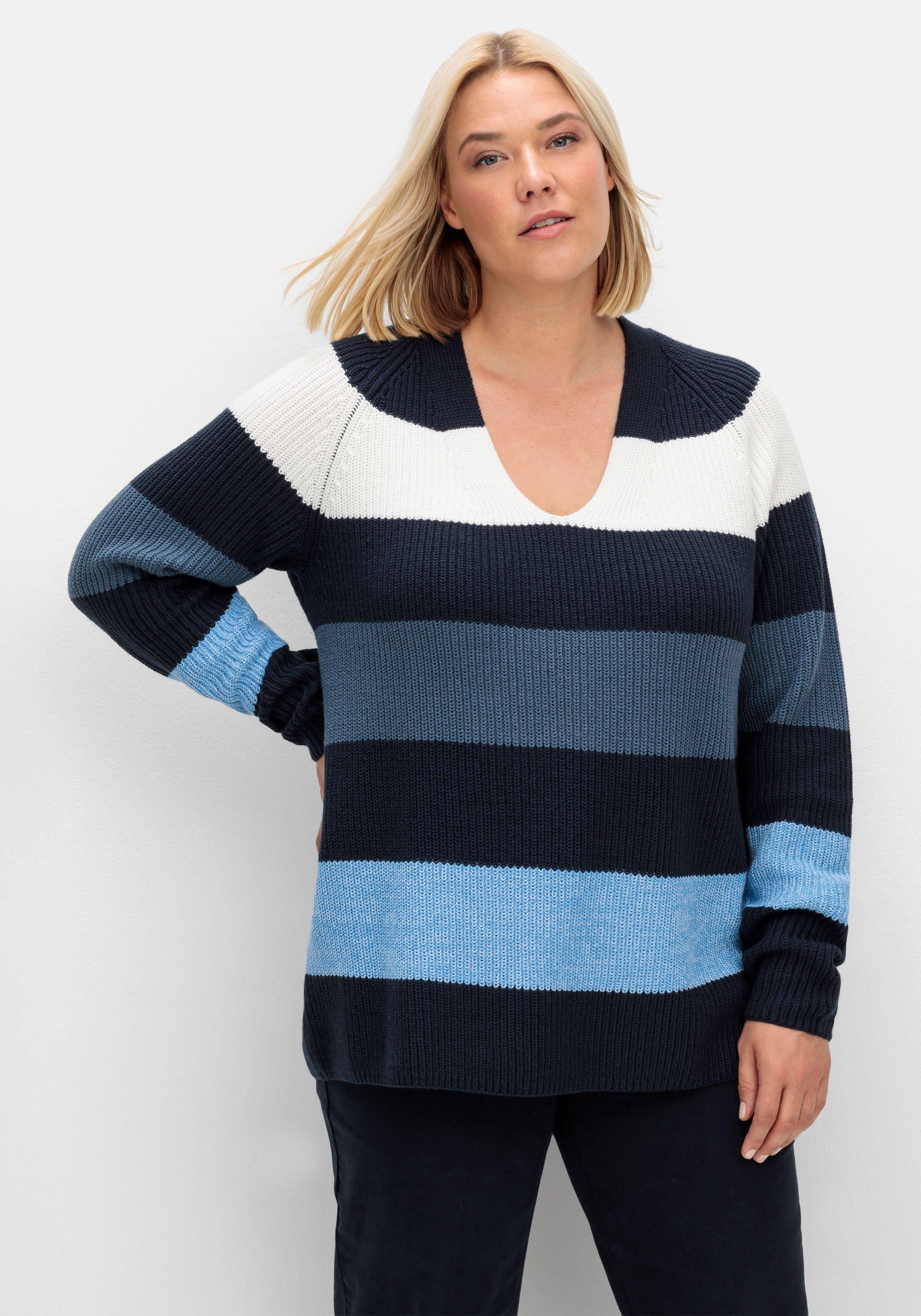 Pullover im Patentstrick, mit Blockstreifen