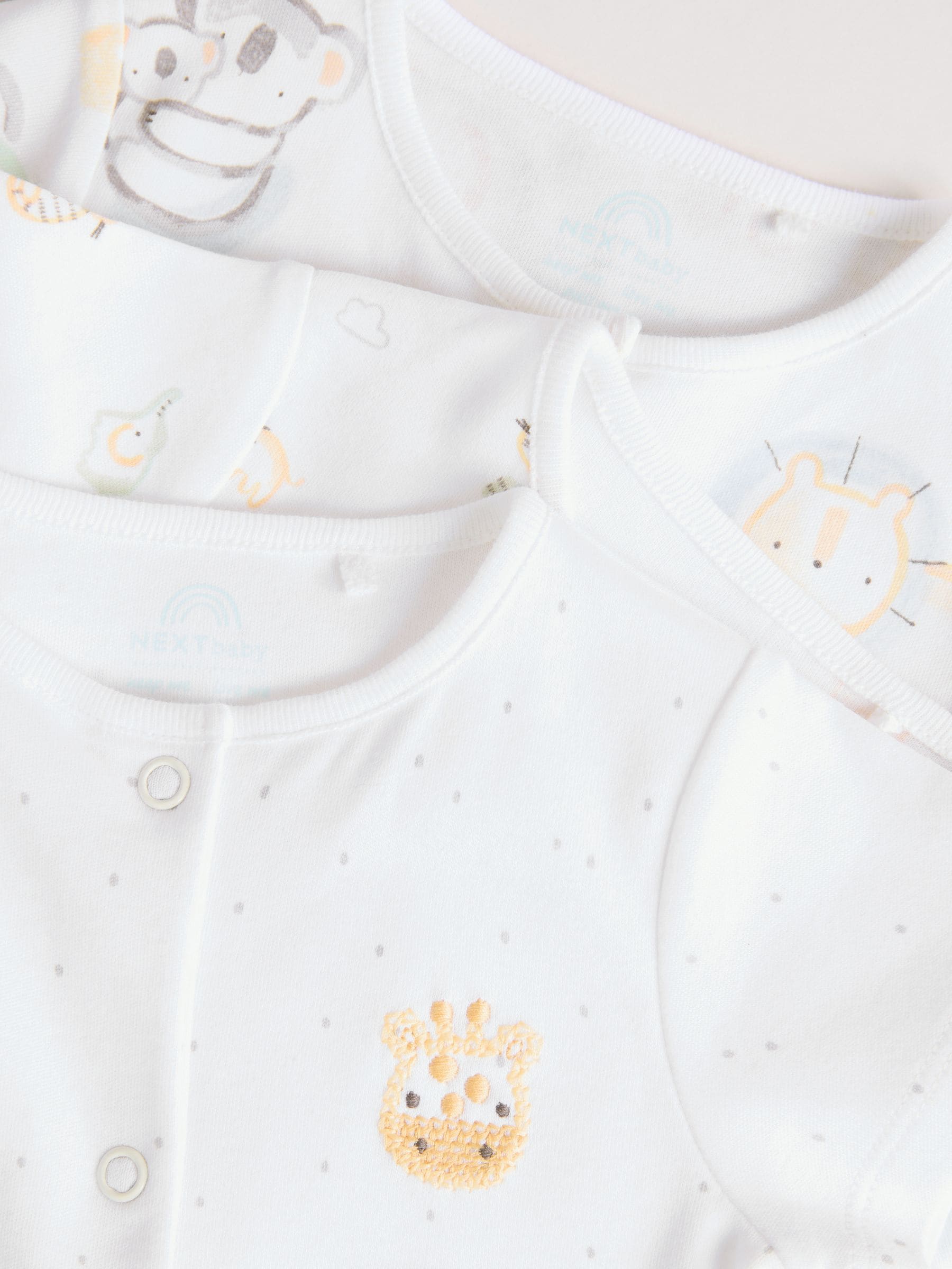 Wit met safariprint - Embroidered 3 Pack Baby Rompers