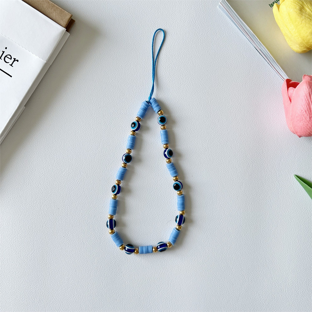 (21cm) Universal Handy Kette Phone Charms Schmuck Anhänger Handgelenkschlaufe mit Nazar Auge - Blaue Steine