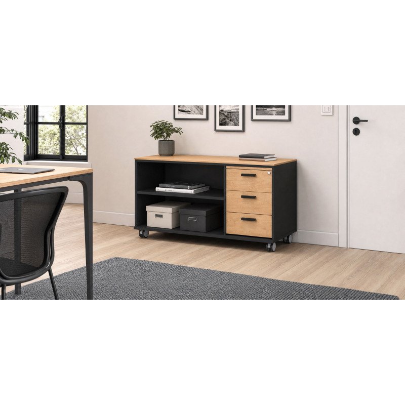 Console mobile Helyos top + 3 tiroirs chêne clair clair