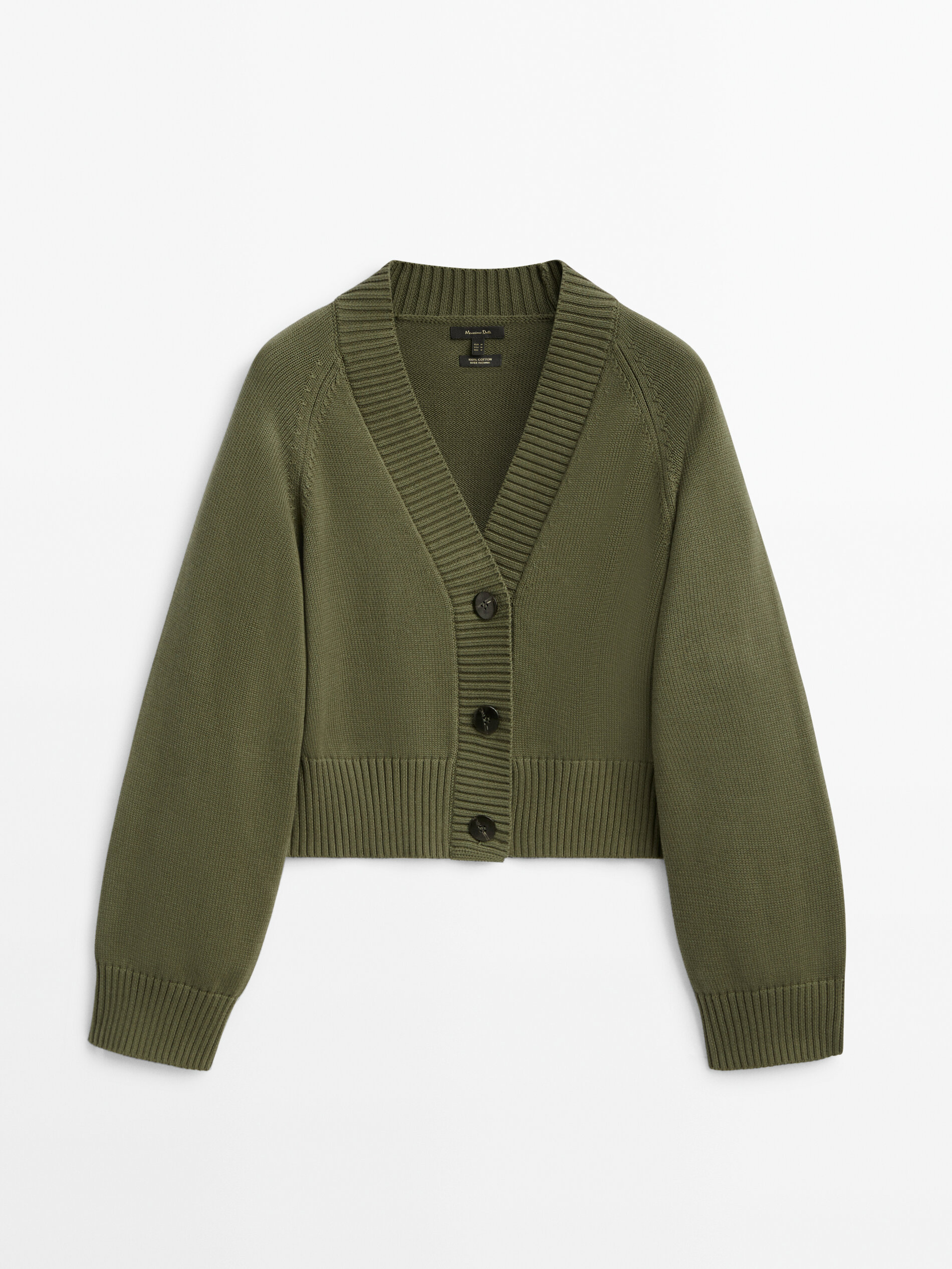 Cardigan de tricô com botões e gola - KAKI