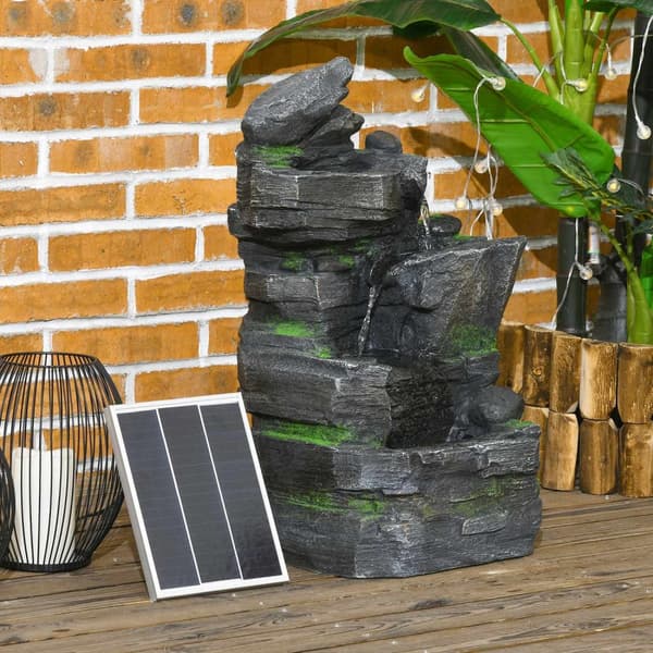 Hagefontene Solarfontene 4 Nivåer Led-Belysning Dekorativ Fontene Hagebalkong Syntetisk Harpiks 34X28X57Cm