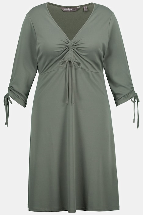 Midikleid, A-Linie, V-Ausschnitt, Raffbänder, 3/4-Arm
