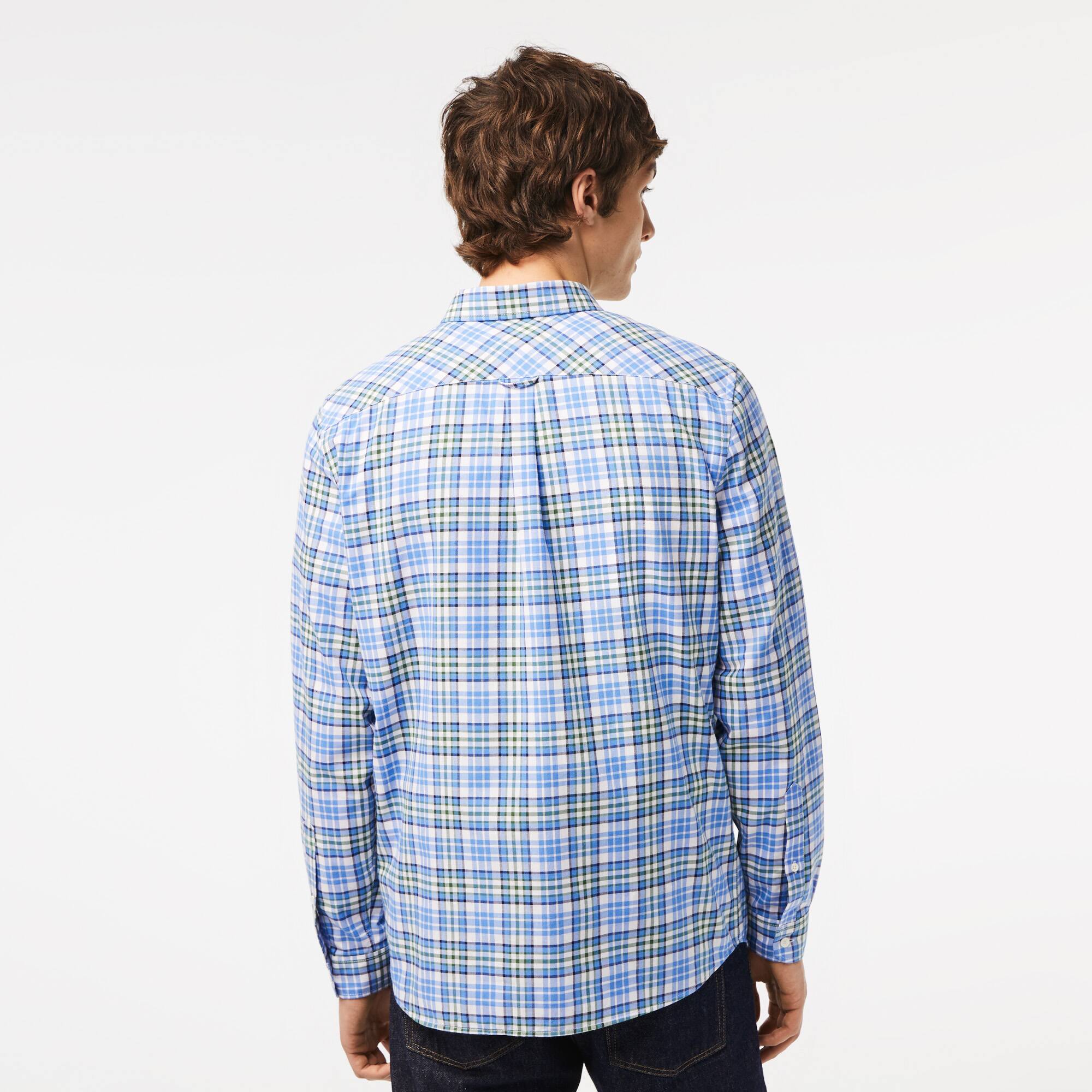 Herren LACOSTE Hemd kariert aus Bio-Baumwolle Lange Armel - Blau - Lacoste - Herren