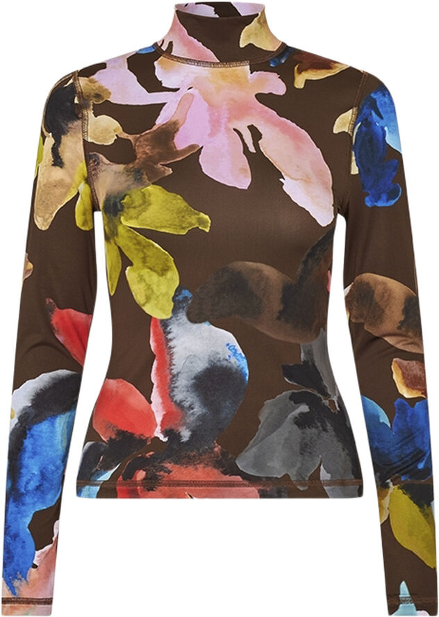 Stine Goya Elastic High Neck Collared Top, 2244 Stocking Jersey Aquarelle garden