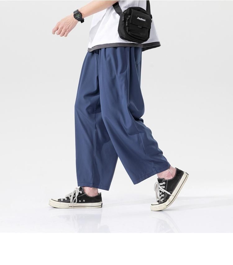 FORSETI - Effen cropped broek met wijde pijpen en trekkoordtaille