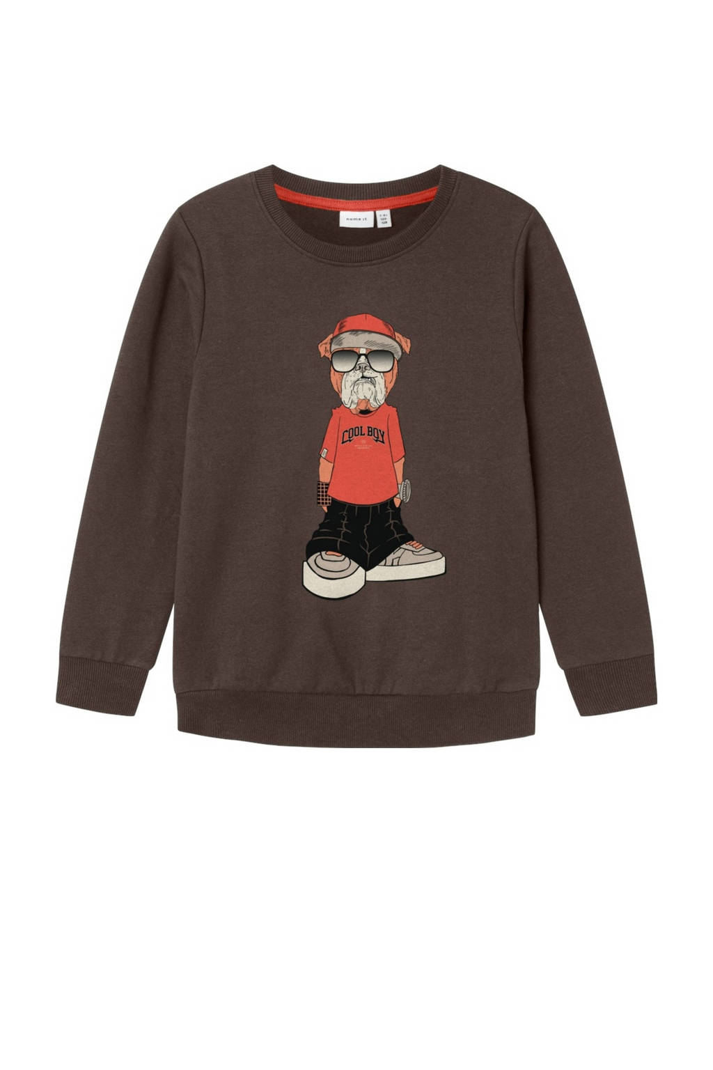 NAME IT sweater NKMOKLOKKEN met printopdruk donkerbruin
