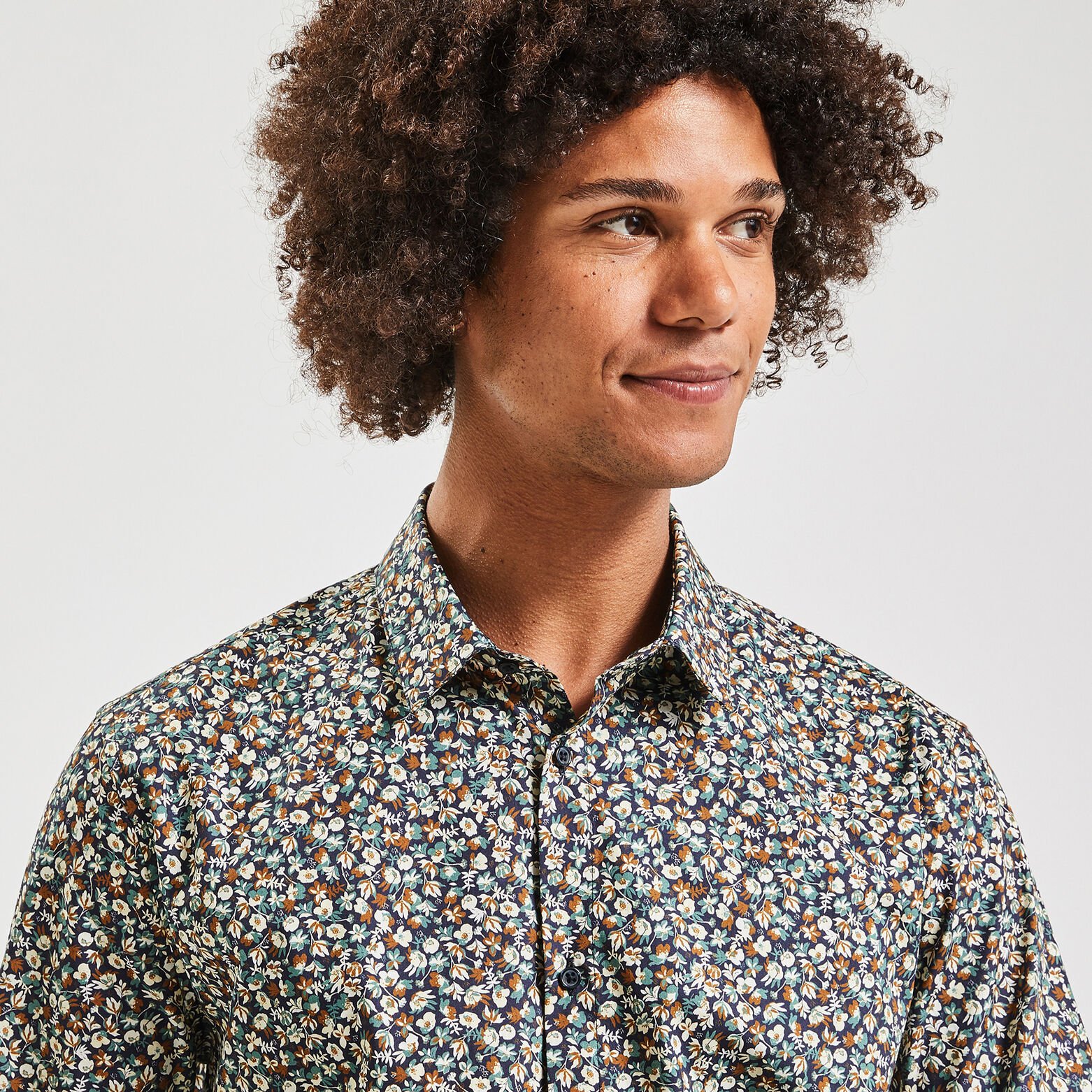 Chemise slim imprimé fleur coton biologique Jaune foncé