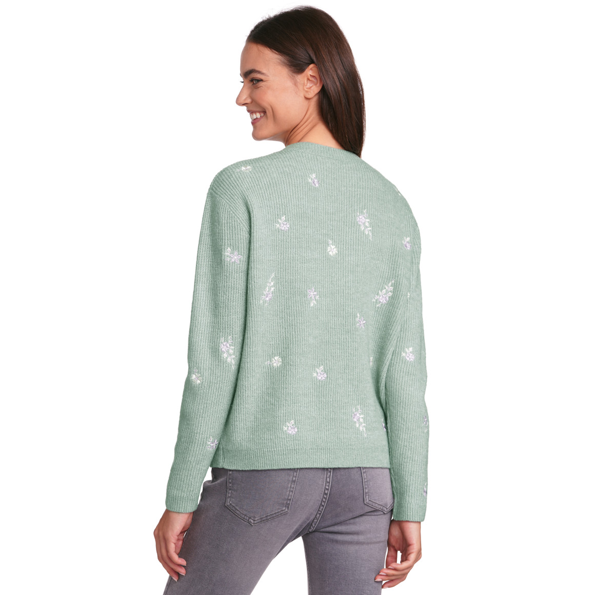 Gina Damen Strickpullover mit Stickerei salbei
