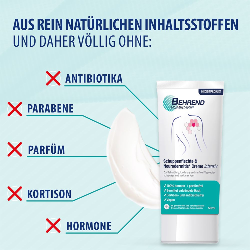 Behrend – Schuppenflechte & Neurodermitis Creme bei geröteter, trockener & schuppiger Haut – Psoriasis & Ekzem Salbe reduziert den Juckreiz & beruhigt entzündete Haut