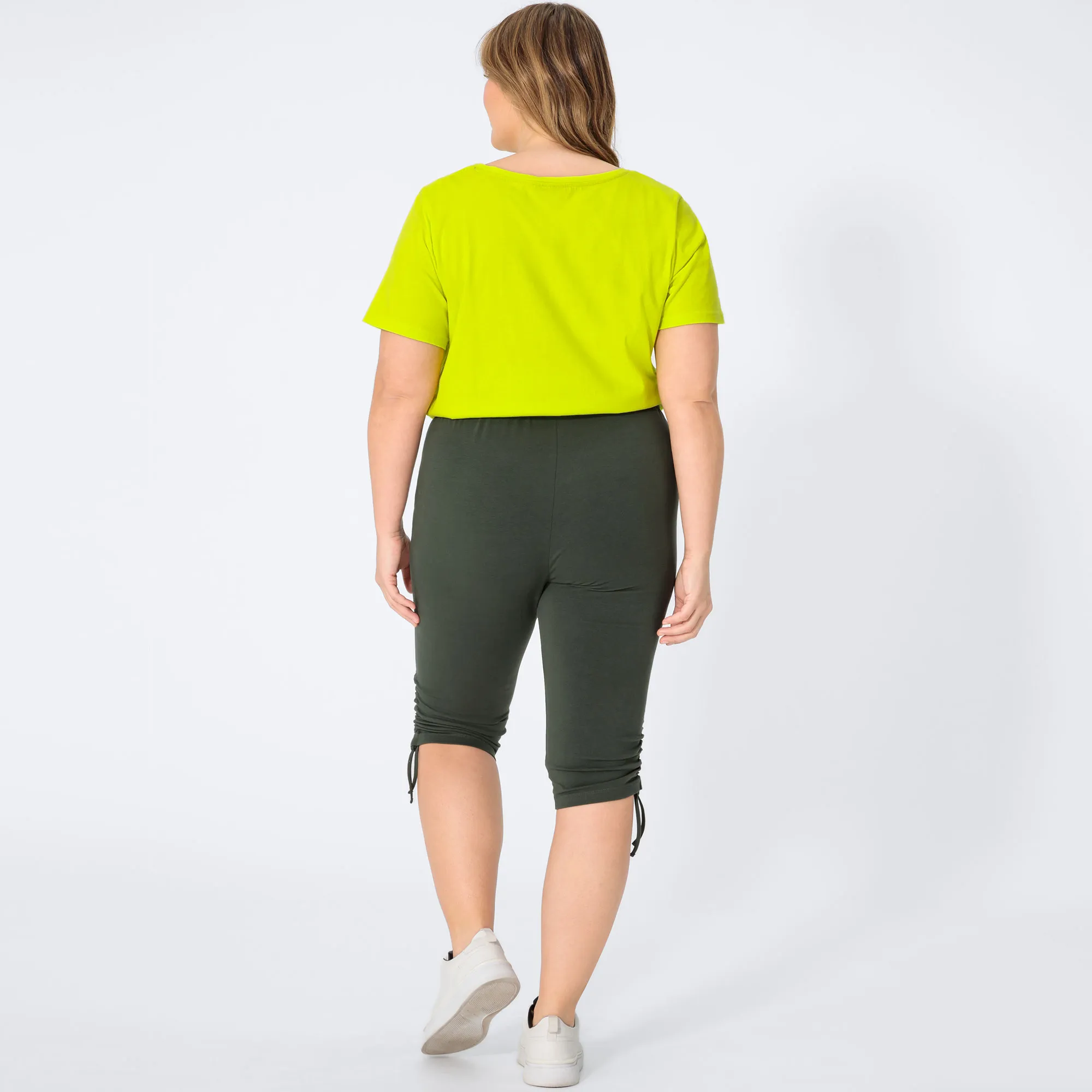 Damen-Caprileggings mit Raffung am Bein, große Größen