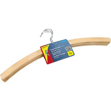 Cintre en bois sans barre, paquet de 3, nature