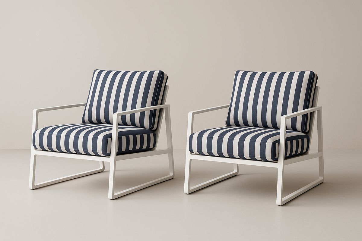 2er-Set Sessel mit Aluminiumrahmen und gestreiftem Stoff 76x85x78 cm Weiß/Blau