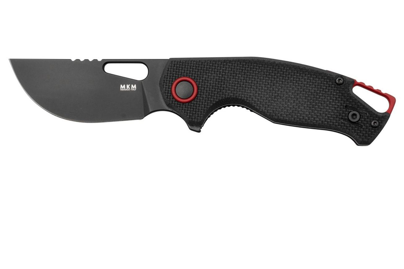 MKM Vincent VCN-GBB Black PVD N690CO, Black G10, Red Aluminum zakmes, Jesper Voxnaes design