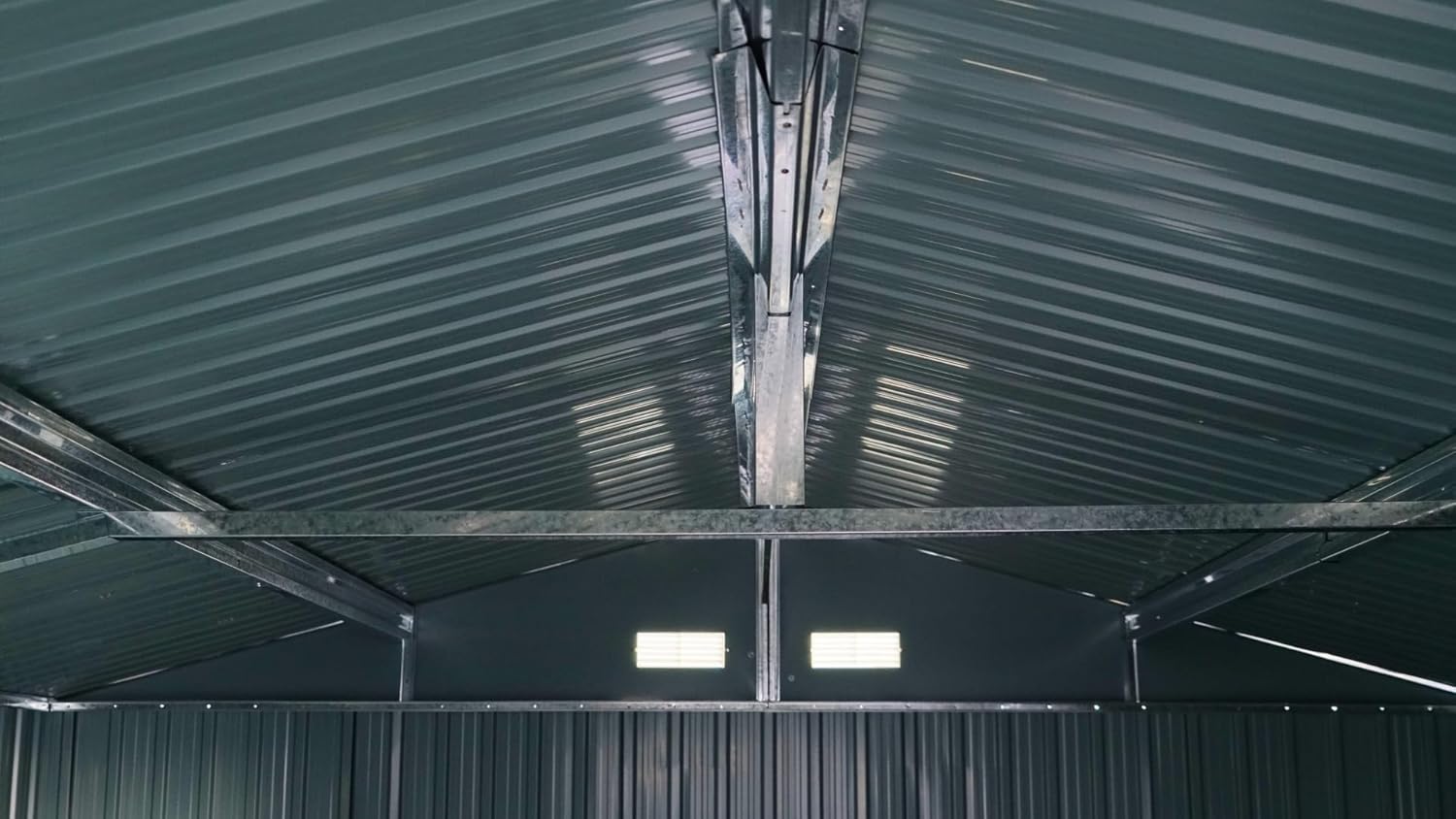 ALEOS. Gerätehaus Geräteschuppen 15m² 343x452x223 cm aus verzinktem Stahlblech Metall mit Doppelschiebetür Türhöhe 173cm Schuppen Gartenhaus