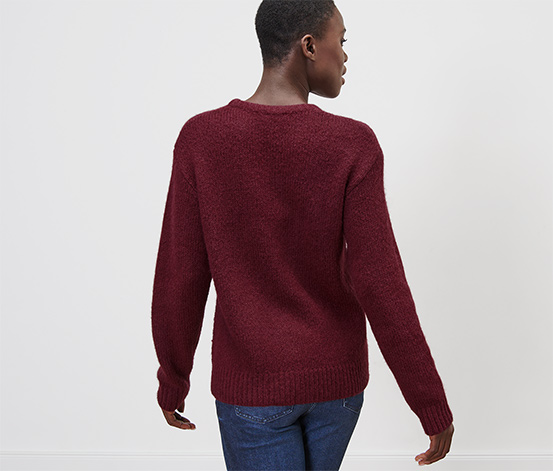 Grobstrickpullover mit Wolle, bordeauxrot