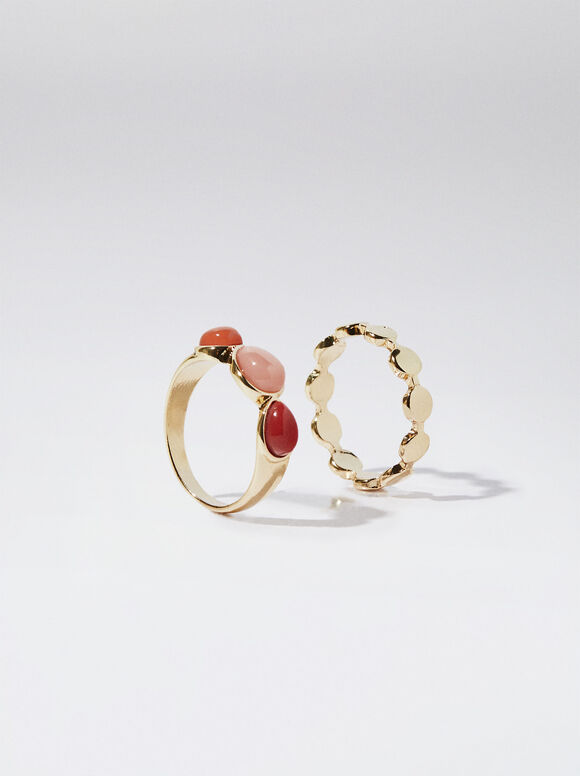 Anillo Con Resina - Coral