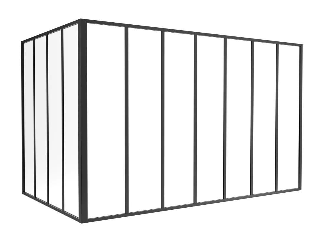 Verrière d'angle d'atelier en aluminium thermolaqué - L210 x L120 x H130 - Noir - BAYVIEW