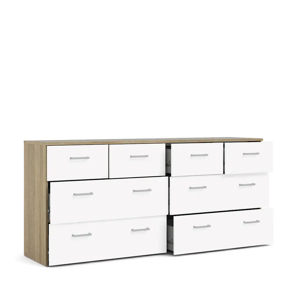 Hioshop Spell Ladekast breed 4 kleine en 4 grote laden eiken decor- wit
