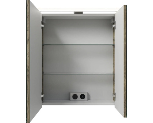 Pelipal Sunline 121 badkamermeubelset (B x H x D 61 x 200 x 46 cm), Ribbeck eiken fronten, met mineraal gegoten wastafel, badmeubel en spiegelkast met LED-verlichting